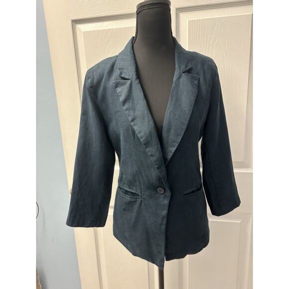 Vintage 90’s Core Love Tree Navy Linen Blazer 3/4 Sleeve M - Picture 1 of 4